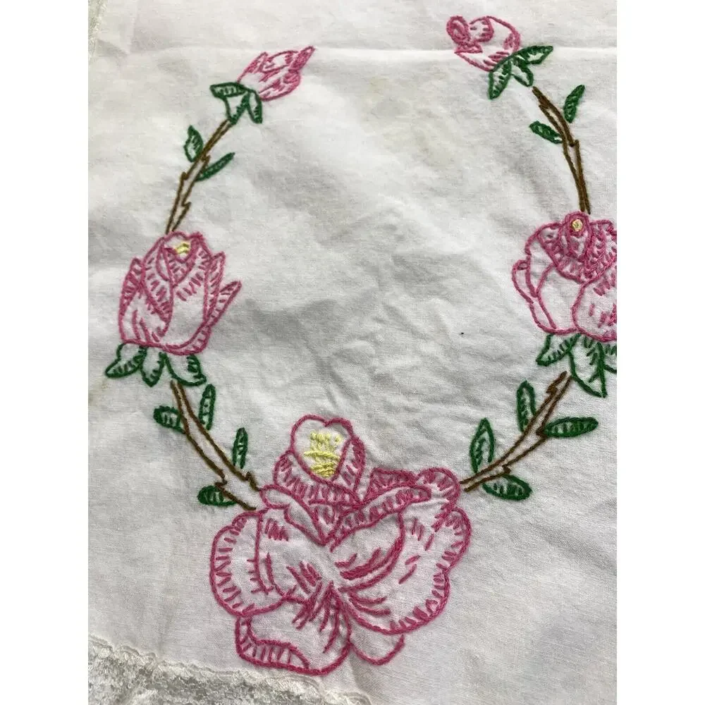 Vtg Hand Embroidered Table Runner Dresser Scarves 12